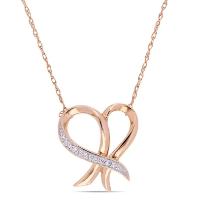 Amour 0.05 Ct Tw Diamond Cursive Open Heart Necklace In 10k Rose Gold
