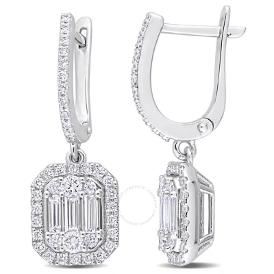 Amour 1 1/10 Ct Tdw Parallel Baguette Diamond Halo Cuff Earrings In 14k White Gold