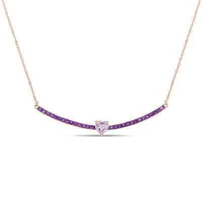 Pre-owned Amour 1 1/10 Ct Tgw Amethyst And Heart Shaped Rose De France Bar Necklace In 10k In Check Description