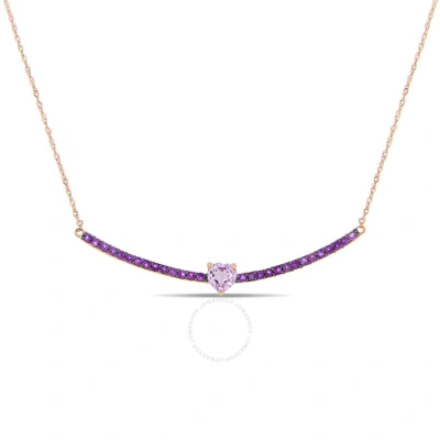Amour 1 1/10 Ct Tgw Amethyst And Heart Shaped Rose De France Bar Necklace In 10k Rose Gold In Amethyst / Gold / Gold Tone / Rose / Rose Gold / Rose Gold Tone