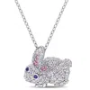 AMOUR AMOUR 1 1/10 CT TGW CREATED PINK AND WHITE AND BLUE SAPPHIRE BUNNY NECKLACE IN STERLING SILVER