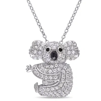 Amour 1 1/10 Ct Tgw Created White Sapphire Black Spinel Koala Necklace In Sterling Silver In Metallic