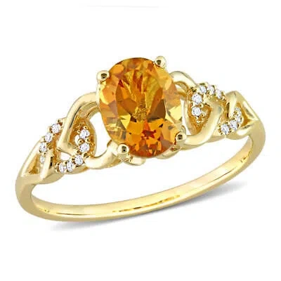 Pre-owned Amour 1 1/10 Ct Tgw Oval Madeira Citrine And Diamond Accent Link Ring In 10k In Yellow
