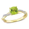 Amour 1 1/10 Ct Tgw Peridot And 1/6 Ct Tw Diamond Crossover Ring In 14k Yellow Gold In Yellow