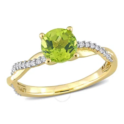 Amour 1 1/10 Ct Tgw Peridot And 1/6 Ct Tw Diamond Crossover Ring In 14k Yellow Gold
