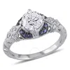 AMOUR AMOUR 1 1/10 CT TW DIAMOND AND SAPPHIRE VICTORIAN ENGAGEMENT RING IN 14K WHITE GOLD