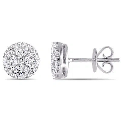 Pre-owned Amour 1 1/10 Ct Tw Diamond Cluster Stud Earrings In 14k White Gold