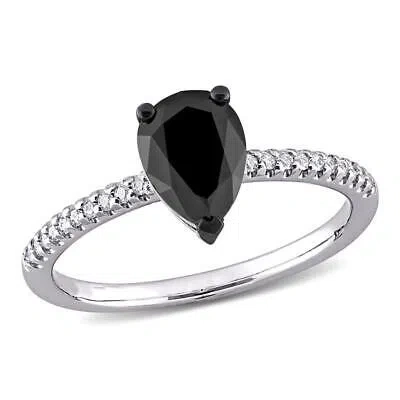 Pre-owned Amour 1 1/10 Ct Tw Pear And Round-cut Black And White Diamond Teardrop