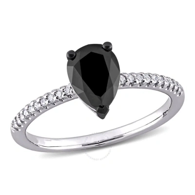 Amour 1 1/10 Ct Tw Pear And Round-cut Black And White Diamond Teardrop Engagement Ring In 14k White