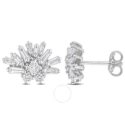 Amour 1 1/10ct Tdw Tapers And Round-shaped Diamonds Semi-astral Earrings In 14k White Gold In Metallic