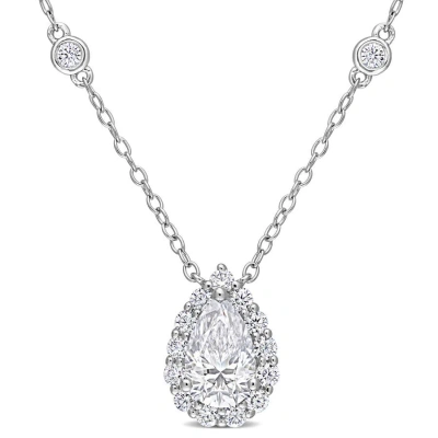 Amour 1 1/2 Ct Dew Created Moissanite Halo Necklace In Sterling Silver In Metallic