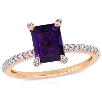 Amour 1 1/2 Ct Tgw African Amethyst And 1/10 Ct Tw Diamond Ring In 10k Rose Gold In Amethyst / Gold / Gold Tone / Rose / Rose Gold / Rose Gold Tone