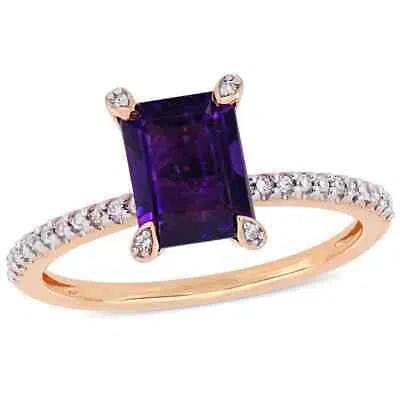 Pre-owned Amour 1 1/2 Ct Tgw African Amethyst And 1/10 Ct Tw Diamond Ring In 10k Rose Gold In Check Description