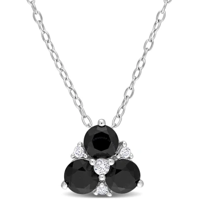 Amour 1 1/2 Ct Tgw Black Sapphire Created White Sapphire Pendant With Chain In Sterling Silver