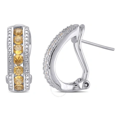 Amour 1 1/2 Ct Tgw Citrine Channel Set Earrings In Sterling Silver In White