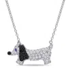 AMOUR AMOUR 1 1/2 CT TGW CREATED BLUE AND WHITE SAPPHIRE BLACK SPINEL DOG NECKLACE IN STERLING SILVER