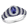 AMOUR AMOUR 1 1/2 CT TGW CREATED BLUE SAPPHIRE AND CREATED WHITE SAPPHIRE OVAL VINTAGE RING IN STERLING SI