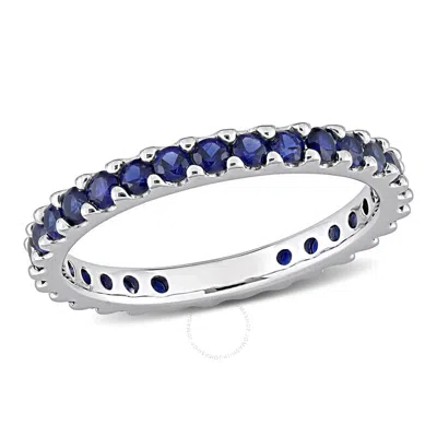 Amour 1 1/2 Ct Tgw Created Blue Sapphire Eternity Ring In 10k White Gold