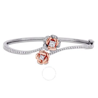 Amour 1 1/2 Ct Tgw Created White Sapphire Rose Swirl Bangle In Rose Plated Sterling Silver In Gold