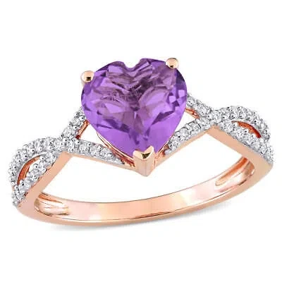 Pre-owned Amour 1 1/2 Ct Tgw Heart Amethyst And 1/5 Ct Tdw Diamond Infinity Ring In 14k In Pink