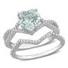 AMOUR AMOUR 1 1/2 CT TGW HEART AQUAMARINE AND 1/3 CT TDW DIAMOND BRIDAL RING SET IN 14K WHITE GOLD