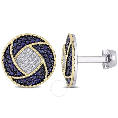 Amour 1 1/2 Ct Tgw Sapphire And 1/3 Ct Tw Diamond Cufflinks In 14k Two-tone Gold