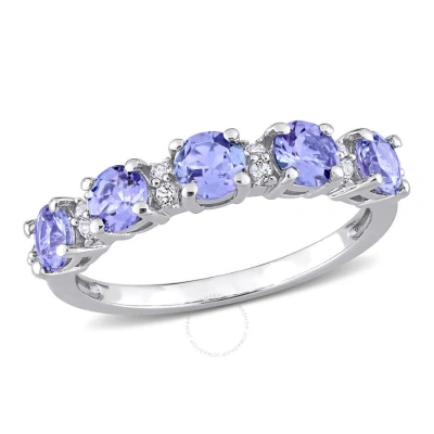 Amour 1 1/2 Ct Tgw Tanzanite And White Topaz Semi Eternity Ring In Sterling Silver In Blue