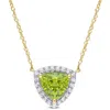 Amour 1 1/2 Ct Tgw Trillion Peridot And White Topaz Halo Necklace In 10k Yellow Gold In Yellow