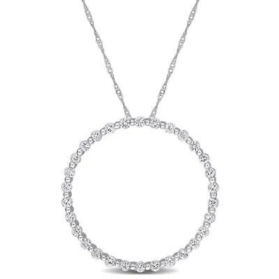 Pre-owned Amour 1 1/2 Ct Tgw White Sapphire Circle Of Life Pendant With Chain In 10k White