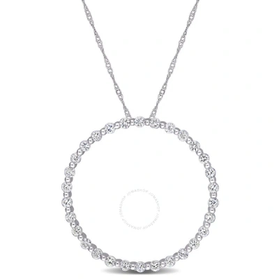 Amour 1 1/2 Ct Tgw White Sapphire Circle Of Life Pendant With Chain In 10k White Gold