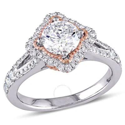 Amour 1 1/2 Ct Tw Diamond Halo Split Shank Engagement Ring In 2-tone Rose And White 14k Gold In Metallic