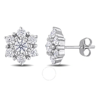 Amour 1 1/3 Ct Dew Created Moissanite Floral Stud Earrings In 10k White Gold In Metallic