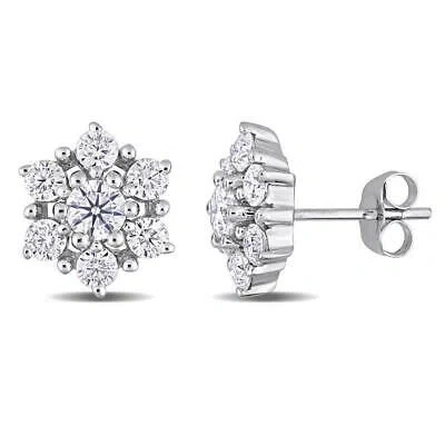 Pre-owned Amour 1 1/3 Ct Dew Created Moissanite Floral Stud Earrings In 10k White Gold