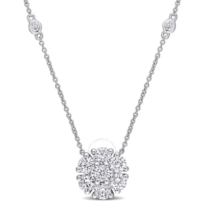 Amour 1 1/3 Ct Dew Created Moissanite Station Necklace In 10k White Gold