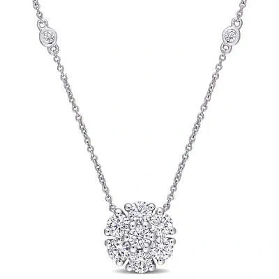 Pre-owned Amour 1 1/3 Ct Dew Created Moissanite Station Necklace In 10k White Gold