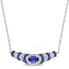 AMOUR AMOUR 1 1/3 CT TGW CREATED BLUE AND CREATED WHITE SAPPHIRE OVAL NECKLACE IN STERLING SILVER WITH BLA