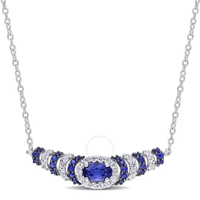 Amour 1 1/3 Ct Tgw Created Blue And Created White Sapphire Oval Necklace In Sterling Silver With Bla