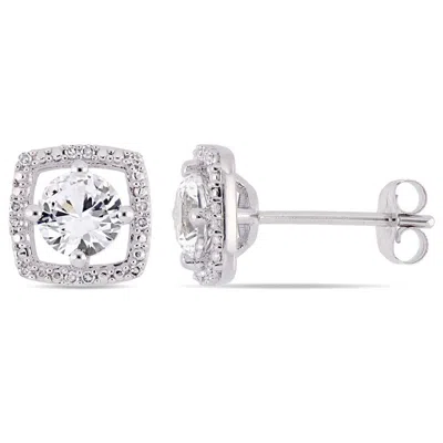 Amour 1 1/3 Ct Tgw Created White Sapphire And Diamond Stud Earrings In 10k White Gold
