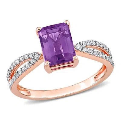 Pre-owned Amour 1 1/3 Ct Tgw Octagon Amethyst And 1/5 Ct Tdw Diamond Crossover Ring In 14k In Pink