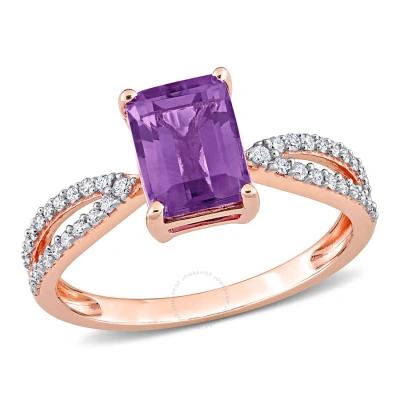 Amour 1 1/3 Ct Tgw Octagon Amethyst And 1/5 Ct Tdw Diamond Crossover Ring In 14k Rose Gold In Pink