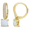 AMOUR AMOUR 1 1/3 CT TGW OPAL AND DIAMOND ACCENT MILGRAIN LEVERBACK EARRINGS IN 10K YELLOW GOLD