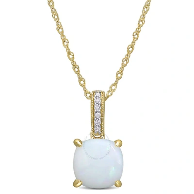 Amour 1 1/3 Ct Tgw Opal And Diamond Accent Milgrain Pendant In 10k Yellow Gold