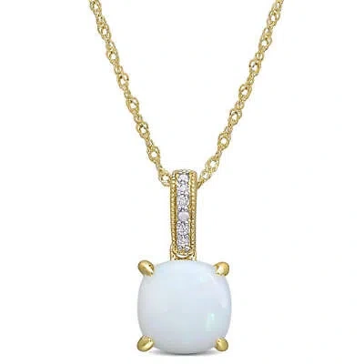 Pre-owned Amour 1 1/3 Ct Tgw Opal And Diamond Accent Milgrain Pendant In 10k Yellow Gold