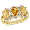 AMOUR AMOUR 1 1/3 CT TGW OVAL-CUT CITRINE & MADEIRA CITRINE AND 1/5 CT TW DIAMOND 3-STONE HALO RING IN YEL