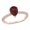 AMOUR AMOUR 1 1/3 CT TGW PEAR SHAPE GARNET AND 1/7 CT TDW DIAMOND RING IN 14K ROSE GOLD
