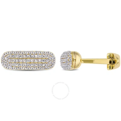 Amour 1 1/3 Ct Tgw White Sapphire Oval Cufflinks In Yellow Plated Sterling Silver