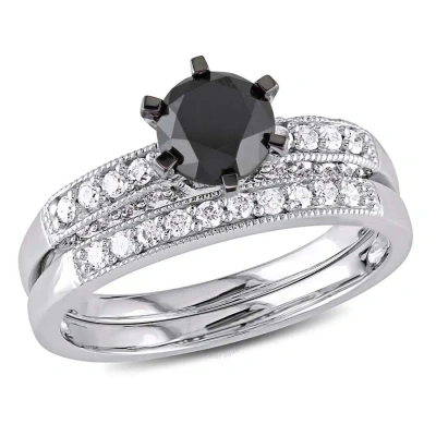 Amour 1 1/3 Ct Tw Black And White Diamond Bridal Set In 10k White Gold In Black / Gold / White