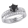 Amour 1 1/3 Ct Tw Black And White Diamond Bridal Set In 10k White Gold In Black / Gold / White