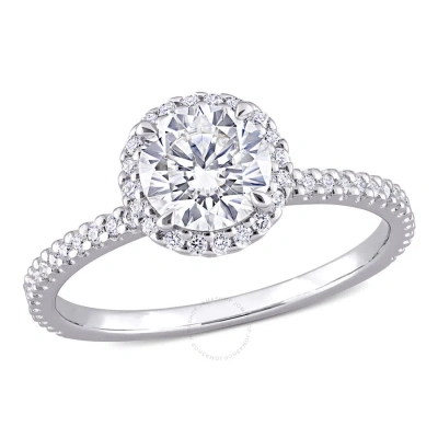 Amour 1 1/4 Ct Dew Created Moissanite Halo Ring In Sterling Silver In White