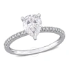 Amour 1 1/4 Ct Dew Pear Shape Created Moissanite And 1/10 Ct Tw Diamond Engagement Ring In 14k White In White